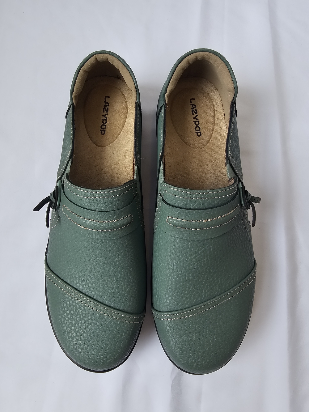 LAZYPOP Teal Green Leather Classic Comfort Loafers Slip-On Shoes - Women's Size - Picture 11 of 15